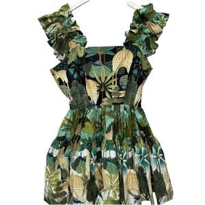 Oscilatey Caly Mini Dress Size M Tie Back Pink Bodice New Green Tropical